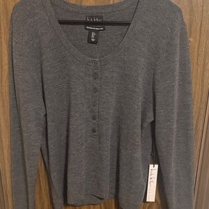 Nicole Miller Charcoal Wool Long Sleeve Top